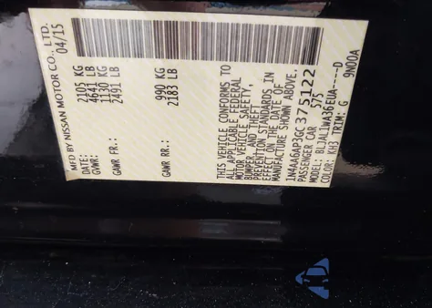 2016 Nissan Maxima 3.5 Sr из США, поврежденный, VIN 1N4AA6AP3GC375122